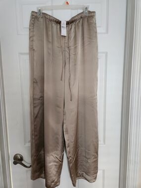 Drawstring Satin Women’s Lounge Pants - Taupe